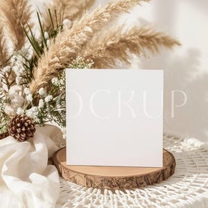 Christmas Square Invitation Mockup, 5x5 Boho Gift Thank You Card Template, Minimalistic Greeting Card PSD, Holiday Invite Digital Mock-up