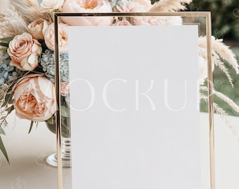 Frame Bar Menu Mockup, Boho Gold 8x10 Frame Table Sign Mockup, Birthday Table Sign Mockup, Tabletop Sign Mockup, Wedding Table Number Mockup