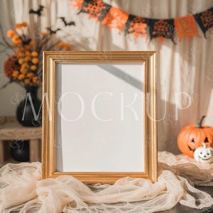 Halloween Decor Custom Sign Mockup, Halloween Party Sign Mockup, 8X10 Vertical  Light  Wooden Frame Mockup, Guest Book Halloween Boho Mockup