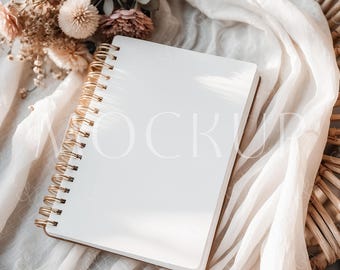 Gold Spiral Notebook Mockup, 6x8 Modern Blank Journal Mockup PSD, Boho Hardcover Notebook Mockup, Digital Mockup for Notebook Smart Object