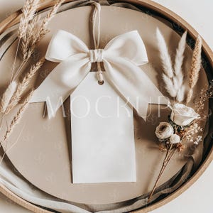 Boho Hochzeit Rechteck Mockup PSD, Dankeschön-Tag Mockup, Boho Neutral Gefälligkeiten Mockup, Geschenkanhänger Mockup 5x9,5 cm, Label Favor Tag Mockup