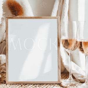Wedding Table Sign Mockup, Boho 8x10 Frame Table Sign Mockup, Tabletop Sign Mockup, Table Number Signage Mockup, Wooden Frame Menu Mockup