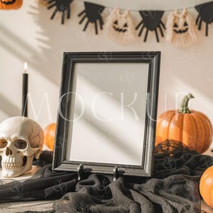 8x10 Halloween Party Sign Mockup, Spooky Fall Pumpkin Black Frame Mockup, Vertical Custom Sign Mockup, Guest Book Halloween Rustic Mockup
