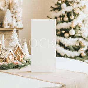 Mockup di menu di Natale 4x9, Mockup di scheda del menu delle feste PSD, Mockup di scheda del menu della cena di Natale, Mockup di programma di Natale, Mockup di scheda del menu Boho di Natale
