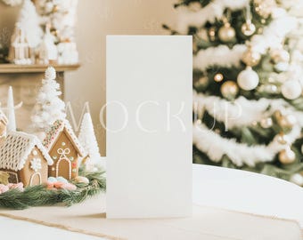 Christmas Menu Mockup 4x9, Holiday Menu Card Mockup PSD, Xmas Dinner Menu Card Mockup,  Christmas Program Mockup, Xmas Boho Menu Card Mockup