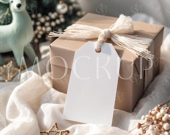 Winter Boho Holiday Favor Tag Mockup, Xmas Party Thank You Tag Mockup, Christmas Tag Mockup, 2X3.5 White Tag Mockup, Custom Gift Tag Mockup
