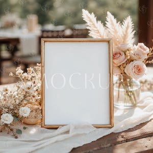 Boho 8x10 Rahmen Tischschild Mockup, Hochzeitstischschild Mockup, Tischschild Mockup, Tischnummer Beschilderung Karte Mockup, Menü Mockup Goldrahmen