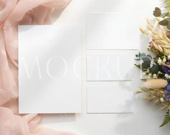 Conjunto de convites para chá de bebê estilo boho, modelos 5x7, 3,5x2 e 5x3,5, sorteio de fraldas e cartão de agradecimento, PSD de cartão postal elegante.