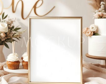 Boho Frame Menu Mockup, Gold 8x10 Frame Table Sign Mockup, Birthday Table Sign Mockup, Tabletop Sign Mockup, Table Number Signage Mockup