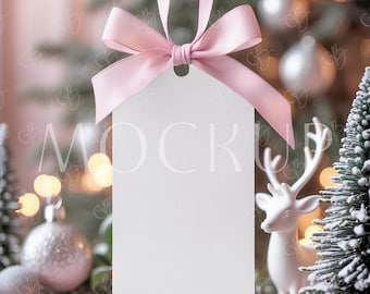 Xmas Party Thank You Tag Mockup, Christmas Tag Mockup, 2X3.5 White Tag Mockup, Winter Boho Holiday Favor Tag Mockup, Custom Gift Tag Mockup