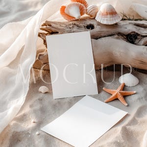 Dubbele stranduitnodiging Mockup 5 x 7, twee kanten zomer zee bruiloft uitnodiging kaartmodel, kust bruids kaartmodel, oceaan bruiloft uitnodigingsmodel