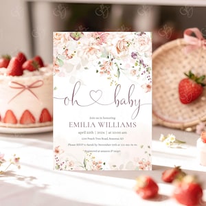 Strawberries Invite 5x7 Mockup, Berry Sweet Birthday Card Template, Strawberry Baby Shower Invitation Mock-up image 4
