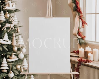 Xmas Party Sign Mockup, Bohemian Xmas Seating Chart Sign Mockup, Christmas Welcome Sign Mockup, Winter Xmas Holiday Baby Shower Easel Sign