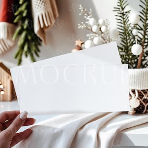 Maqueta de tarjeta de regalo navideña, maqueta de boleto y certificado navideño de dos caras (7x3), maqueta de vale de regalo navideño, maqueta de boleto doble