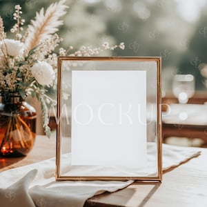 Boho 15x2 und 20x3 Tischschild Mockup, Hochzeit Barschild Mockup, Boho Barmenü Mockup, Tischnummer Mockup, eleganter Goldrahmen Mockup