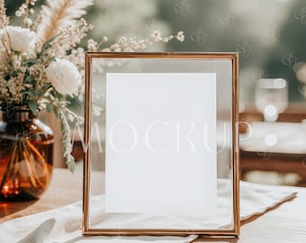 Boho 5x7 and 8x10 Table Sign Mockup, Wedding Bar Sign Mockup,  Bohemian Bar Menu Mockup, Table Number Mockup, Elegant Gold Frame Mockup