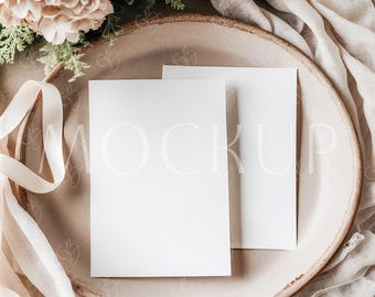 Double Card Mockup 5x7, Neutral Greeting Two Sides Card Mockup, Minimalist Two Sides Card Mockup, Boho Wedding Double Sides Invite Mockup