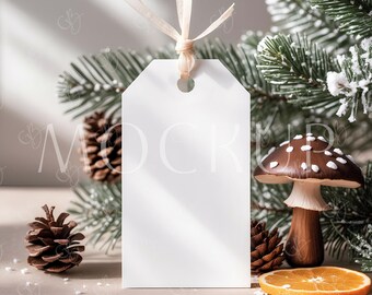 Christmas Tag Mockup, 2X3.5 White Tag Mockup, Winter Boho Holiday Favor Tag Mockup, Xmas Party Thank You Tag Mockup, Custom Gift Tag Mockup