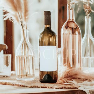 Bohemian Bottle Label Mockup, Wine Bottle Mockup 3x4&quot;, Boho Wine Label Mockup, Wine Bottle Sticker Mockup, Wine Bottle Label Party Mockup