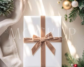 Christmas Wrapping Paper Mockup, Present Gift Box and Pattern Paper Template, Winter Holiday Wrap PSD for Photoshop Photopea