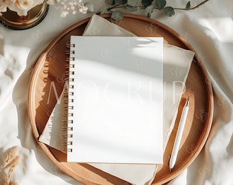 Gold Spiral Notebook Mockup, 6x8 Modern Blank Journal Mockup, Boho Hardcover Notebook Mockup PSD, Digital Mockup for Notebook Smart Object