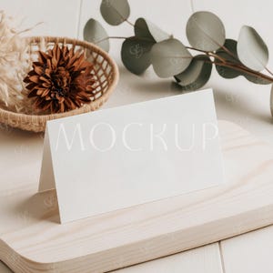 Maqueta de tarjeta de lugar de boda bohemia, maqueta de tarjeta de lugar con nombre personalizado, maqueta de tarjeta de mesa, maqueta de tarjeta de baby shower, maqueta de papelería de boda minimalista