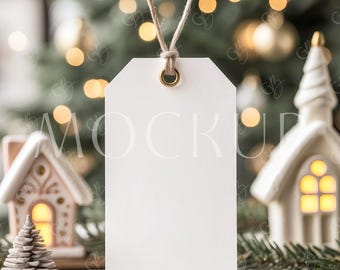 Christmas Hanging Gift Tag Mockup, 2X3.5 Rectangle Xmas Tag Mockup, Winter Birthday Gift Tag Mockup, Baby Shower Xmas Holiday Tag Mockup