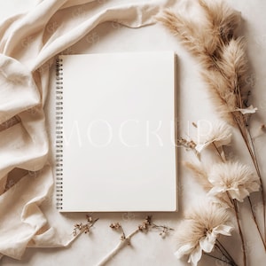 6x8 Black Spiral Notebook Cover Mockup,  Boho Notebook Mockup, Digital Minimalist Journal Notebook Mockup, Planner Mockup, Blank Book Mockup