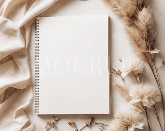 6x8 Black Spiral Notebook Cover Mockup,  Boho Notebook Mockup, Digital Minimalist Journal Notebook Mockup, Planner Mockup, Blank Book Mockup
