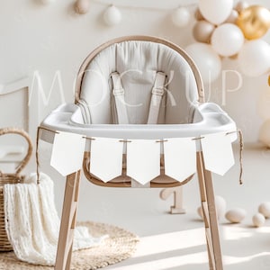 Baby Erster Geburtstag Hochstuhl Banner Mockup, Ein Geburtstagsgirlande Mockup, Boho 1. Geburtstag Banner Karte Mockup, Realistisches One Banner Mockup