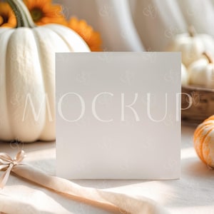 Square Autumn Pumpkins Card Mockup 5x5, Square Greeting Card Mockup, Wedding Card Mockup, Fall Autumn Card Mockup, Square Invitation Mockup