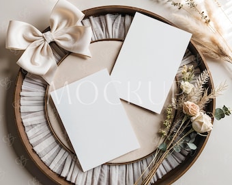 Bohemian Two Sides Card Mockup, Double 5x7 Invitation Mockup, Boho Wedding Invitation Mockup, Neutral Tones Bridal Shower Invitation Mockup