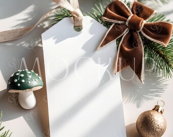 Xmas Baby Shower Thank You Tag Mockup, Christmas Gift Tag Mockup, 2X3.5 White Rectangle Tag Mockup, Boho Winter Holiday Favor Tag Mockup