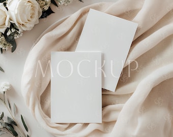 Two Sides Card Mockup, Bohemian Double 5x7 Invitation Mockup, Boho Bridal Shower Invitation Mockup, Neutral Tones Wedding Invitation Mockup
