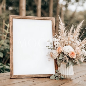 Hölzerner 8x10 Rahmen Tischschild Mockup, Hochzeitstischschild Mockup, Tabletop Mockup, Tischnummer Beschilderung Karte Mockup, Holzrahmen Menü Mockup