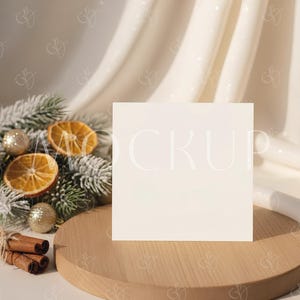 Christmas Square Invitation Mockup, 5x5 Boho Gift Thank You Card Template, Minimalistic Greeting Card PSD, Holiday Invite Digital Mock-up