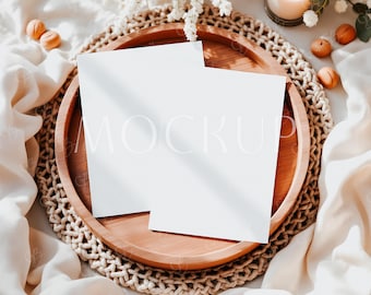 Double 5x7 Invitation Mockup, Boho Wedding Invitation Mockup, Bohemian Two Sides Card Mockup, Neutral Card Mockup, Baby Shower Invite Mockup