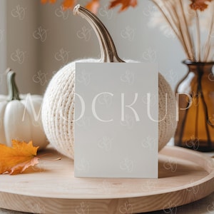 Fall Wedding Invite Mockup, Fall Boho Birthday Invite Mockup, Autumn Pumpkins Halloween Invitation Mockup, Vertical White 5x7 Card Mockup,
