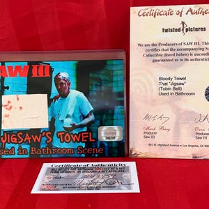 Saw 3 Screen Used Jigsaw Towel from the Bathroom Scene Prop Tobin Bell