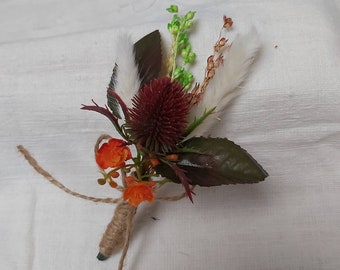 Burgundy thistle buttonhole, groom, buttonhole, boutonniere, bestman, wedding, thistle flowers