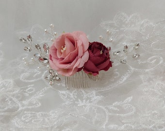 Flower Hair Comb, floral bridal hairpiece, Rose hair comb,  wedding hair accessory, Crystal hair comb