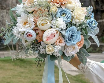 Artificial silk foam flowers wedding bouquet, pink flowers bouquet, buttonniere, corsage, haircomb, cake flowers decoration