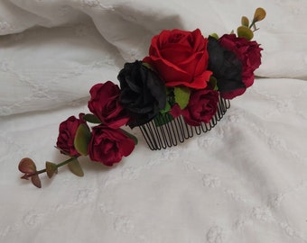 Peigne de mariée, accessoire de coiffure de mariée, mariage, fête, mariée, peigne à cheveux, peigne de mariage gothique, peigne à cheveux rouge et noir