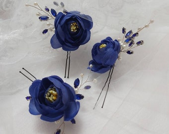 Royal blue flowers hair pin. bridal hair flowers, wedding hair accessories, bridal hairpins, bridal hair accessory, bridesmaids hair flower