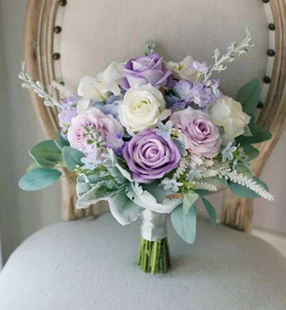 Lavender and purple wedding bouquet with rhinestones – The Bridal Flower –  silk and real touch wedding bouquets