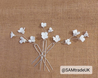 Ceramic flowers hair pins, bridal ceramic flowers hair pins, bride hairpins, bridesmaids hair pins, bride hair vine, set of 3 hair pins
