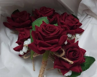 Groom boutonniere, Groom buttonhole, best man boutonniere, wedding accessories, burgundy boutonniere, corsage, velvet rose buttonhole