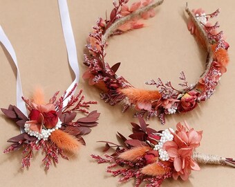 3PCS/SET, dried mixed flowers wedding accessories, buttonhole, corsage, headband