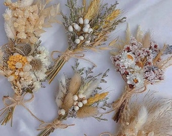 Dried flowers buttonhole, mini pampas grass    buttonier, bunny tail grass lavander wedding mini bouquet, groom butonniere