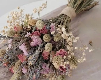 Dried flowers bridal bouquet, lavender and roses wedding bouquet